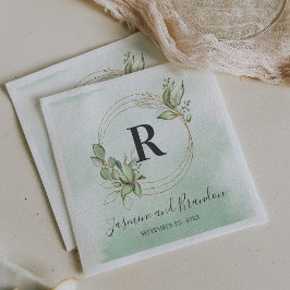 Guardanapo De Papel Casamento Ouro Verde Água Monograma