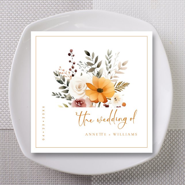 Guardanapo De Papel Casamento outono de Aquarela Elegante Napkins (Per (Elegant Watercolor Fall Bouquets Script Wedding  Napkins)