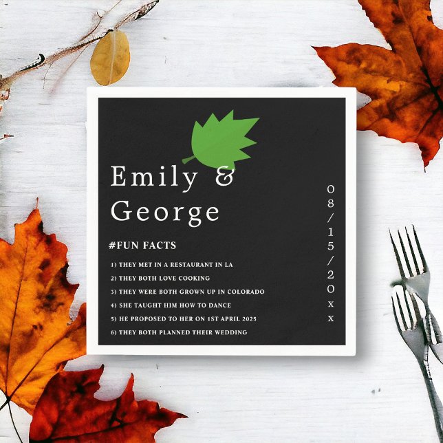 Guardanapo De Papel Casamento outono de Folhas Verde Elegante Preta e  (Criador carregado)