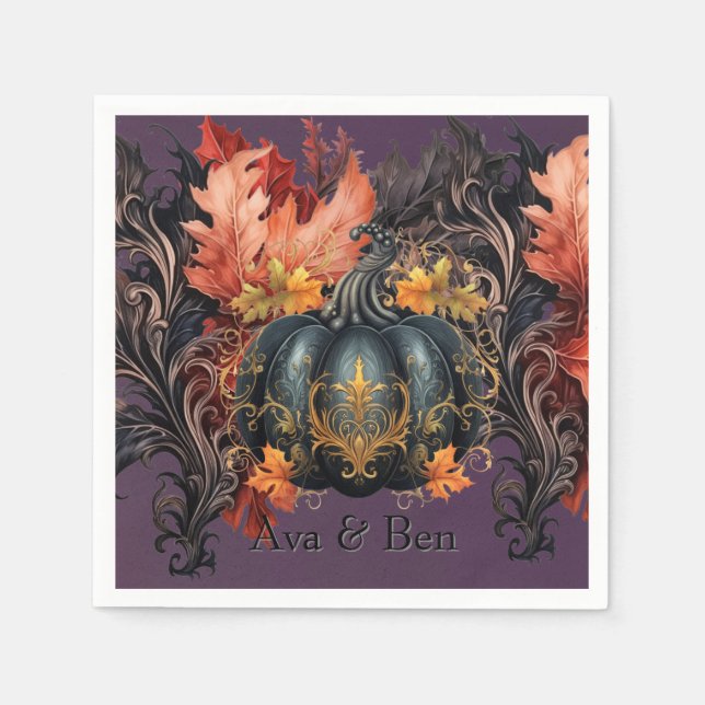 Guardanapo De Papel Casamento outono Pumpkin de Fairytale Roxo Gótico (Frente)