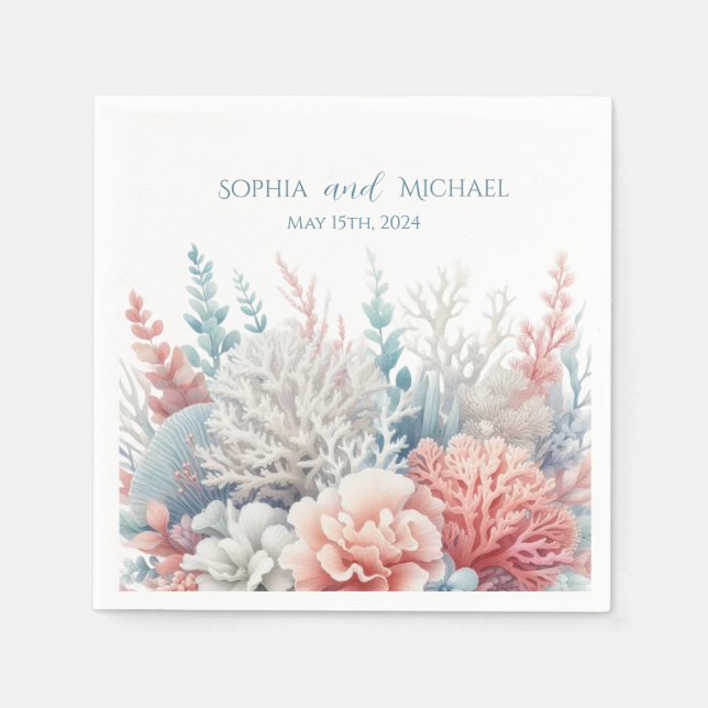 Guardanapo De Papel Casamento Pastel Coral Reef Beach- Napkins (Frente)