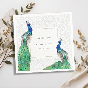 Guardanapo De Papel Casamento Peacock de Aquarela com Ornamentado Clás