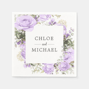 Guardanapo De Papel Casamento Personalizado com Floral Púrpura e Bran