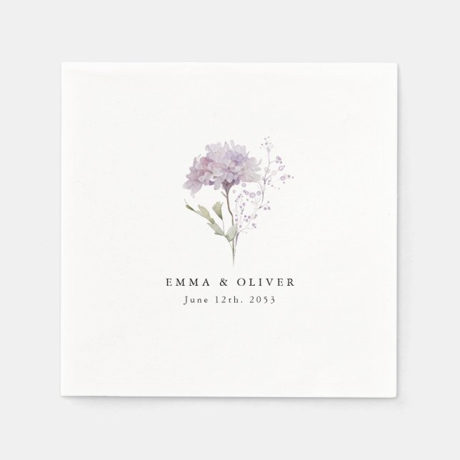 Guardanapo De Papel Casamento Personalizado com Hidrangea Lavanda em A (Frente)