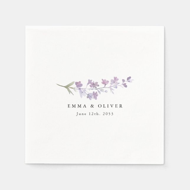 Guardanapo De Papel Casamento Personalizado com Lavanda e Flores Silve (Frente)