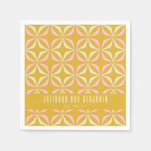 Guardanapo De Papel Casamento Personalizado Cor-de-rosa Amarelo Geomét