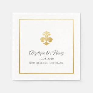 Guardanapo De Papel Casamento Personalizado da Fleur de Lis, Dourada E