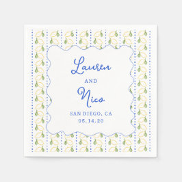 Guardanapo De Papel Casamento Personalizado De Amalfi Azul E Amarelo D