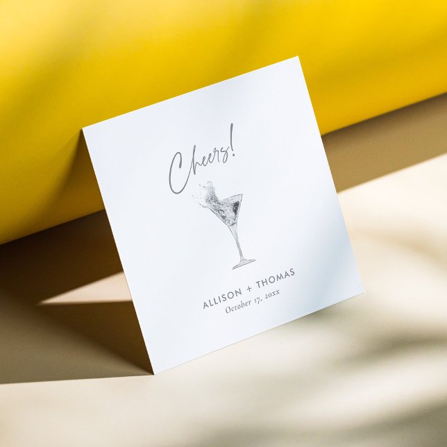 Guardanapo De Papel Casamento personalizado de aplausos e champanhe (Personalized Silver Cheers & Champagne Wedding Napkins)