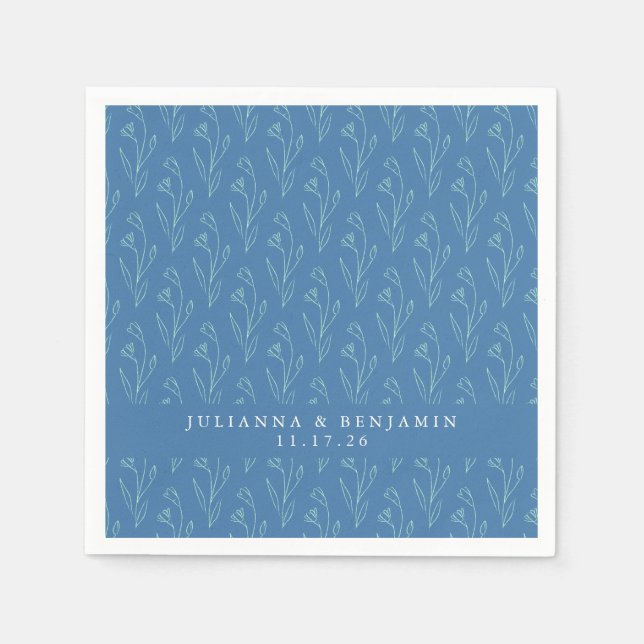 Guardanapo De Papel Casamento Personalizado de Arte Azul com Linha Flo (Frente)