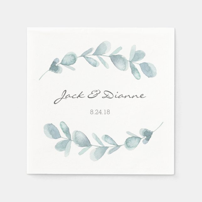 Guardanapo De Papel Casamento Personalizado de Eucalyptus Azul Napkin (Frente)