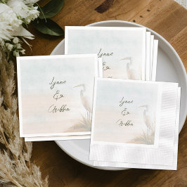 Guardanapo De Papel Casamento Personalizado de Garça Boho Costeira
