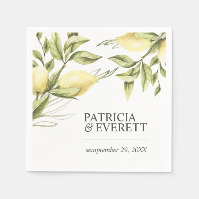 Guardanapo De Papel Casamento personalizado de Lemons e Leaves Boho (Frente)