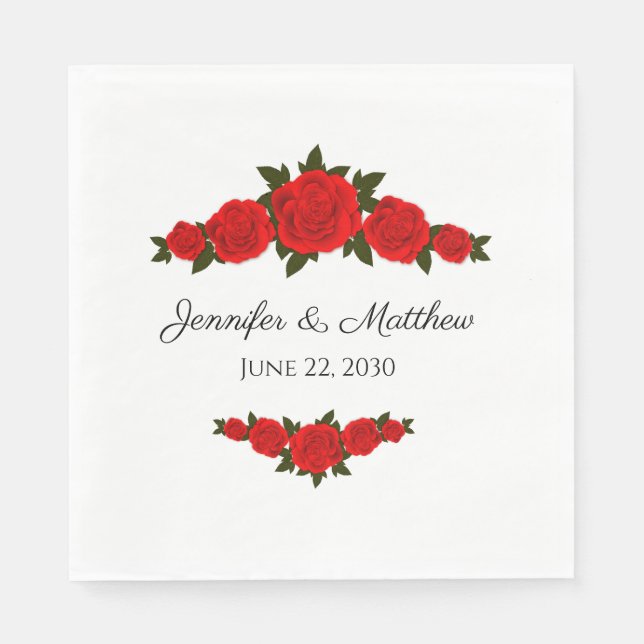 Guardanapo De Papel Casamento Personalizado de Napkins com Rosas verme (Frente)