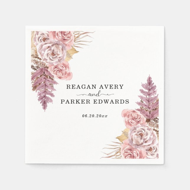 Guardanapo De Papel Casamento Personalizado De Pampas Grass Floral Pur (Frente)