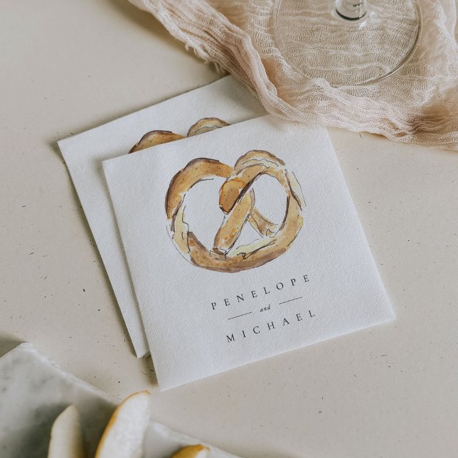 Guardanapo De Papel Casamento Personalizado de Pretzel Moles de Aquare (Watercolor pretzel New York City wedding napkins.)