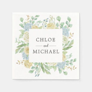 Guardanapo De Papel Casamento Personalizado de Rosa e Hydrangea