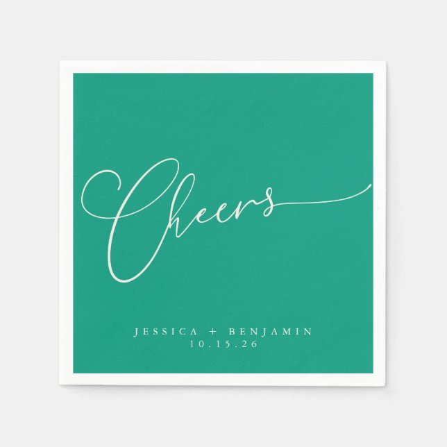 Guardanapo De Papel Casamento Personalizado de Script Verde Esmeralda  (Frente)