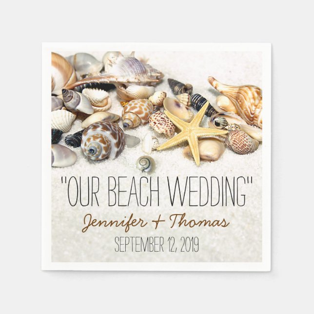 Guardanapo De Papel Casamento Personalizado de Seashells Napkins (Frente)