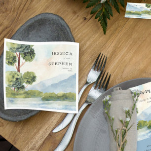 Guardanapo De Papel Casamento Personalizado Do Lago Evergreen Watercol