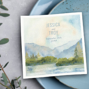 Guardanapo De Papel Casamento Personalizado Do Lago Mountain Watercolo