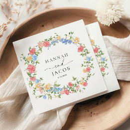 Guardanapo De Papel Casamento Personalizado Elegante de Flor Selvagem