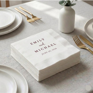 Guardanapo De Papel Casamento Personalizado em Borgonha Moderno Elegan
