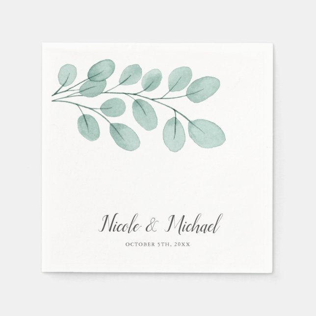 Guardanapo De Papel Casamento Personalizado Eucalyptus Por Aquarela El (Frente)