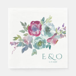 Guardanapo De Papel Casamento personalizado floral de Mint & Mauve