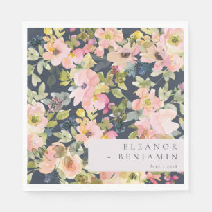 Guardanapo De Papel Casamento Personalizado Floral de Watercolor com M
