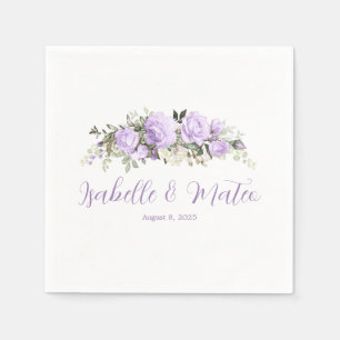 Guardanapo De Papel Casamento Personalizado Floral Púrpura e Branca