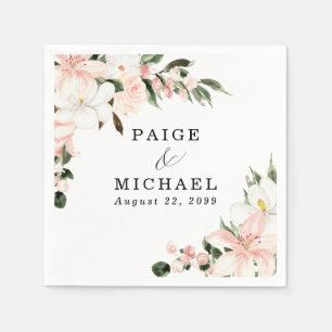 Guardanapo De Papel Casamento Personalizado Floral Rosa e Branco