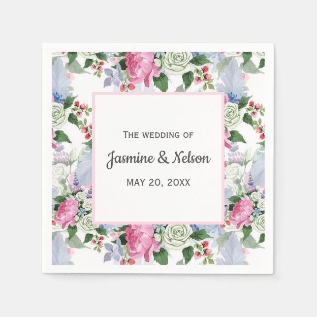 GUARDANAPO DE PAPEL CASAMENTO PERSONALIZADO LILAC AZUL AZUL BOHO PINK (Frente)