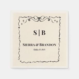 Guardanapo De Papel Casamento Personalizado Moderno Minimalista B&W Na