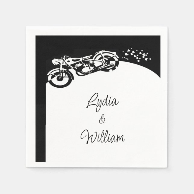 Guardanapo De Papel Casamento Personalizado Moto Preto Branco  (Frente)