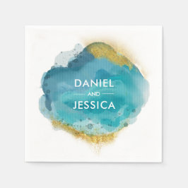 Guardanapo De Papel Casamento Personalizado Napkin | azul e ouro