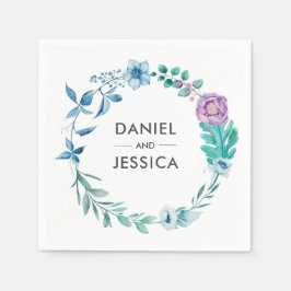 Guardanapo De Papel Casamento Personalizado Napkin | flores roxas azui