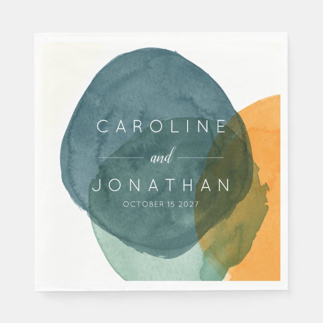 Guardanapo De Papel Casamento Personalizado por Aquarela e Abstrato de (Frente)