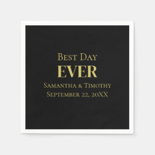 Guardanapo De Papel Casamento Personalizado Preto Dourado Melhor Dia J