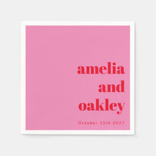 Guardanapo De Papel Casamento Personalizado Vermelho e Rosa Moderno Ne
