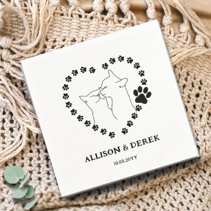 Guardanapo De Papel Casamento Pet de Gatos Minimalistas Pretos e Branc