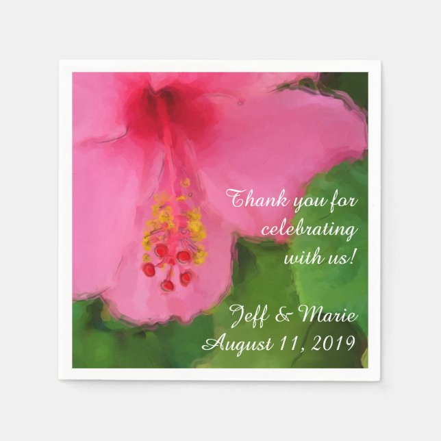 Guardanapo De Papel Casamento Pink Hibiscus Flower Beach (Frente)