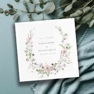 Guardanapo De Papel Casamento Pink Lilac Wildflower Wreath Obrigado