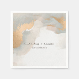 Guardanapo De Papel Casamento Pintado em Aquarela Dourada Elegante Abs