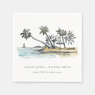 Guardanapo De Papel Casamento por Aquarela de Árvore de Palma de Praia