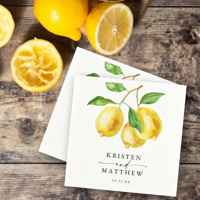 Guardanapo De Papel Casamento por Aquarela de Lemon Citrus (Our lemon watercolor wedding napkins is a beautiful way to showcase your wedding theme.)