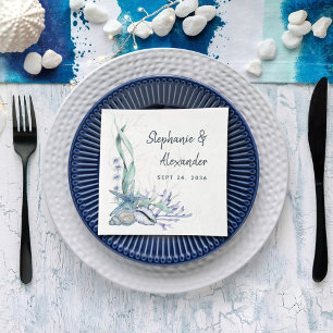 Guardanapo De Papel Casamento por Aquarelas de Praia do Oceano Azul