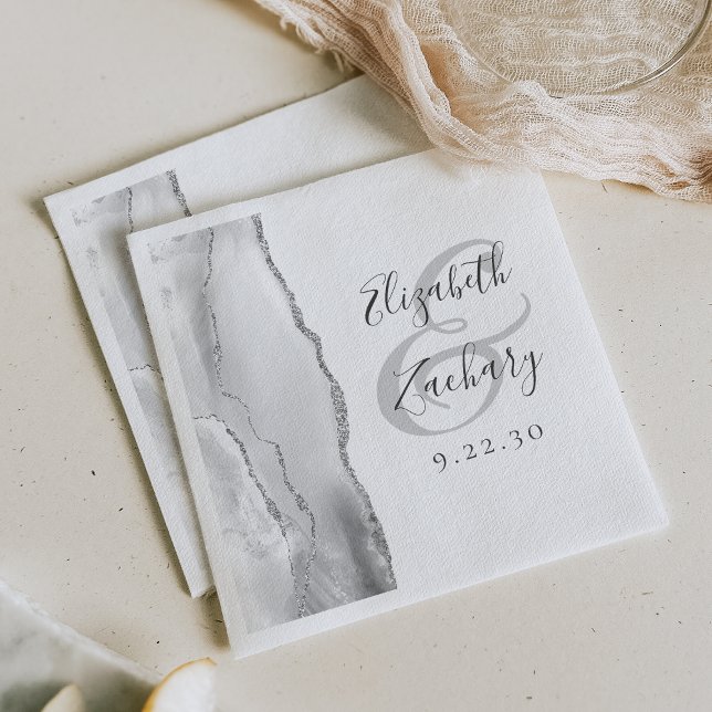 Guardanapo De Papel Casamento Prateado com Cinzas de Script Geode Agat (Criador carregado)