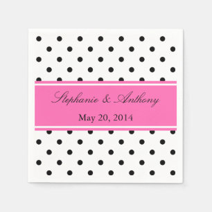 Guardanapo De Papel Casamento preto, branco e cor-de-rosa das bolinhas