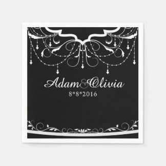 Guardanapo De Papel Casamento Preto Chic Floral Chandelier